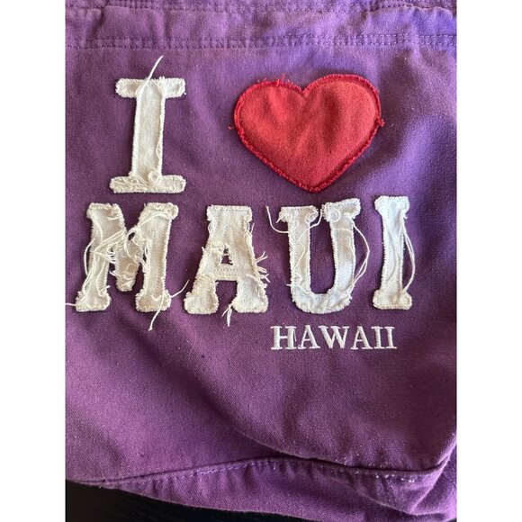 I Love Maui Hawaii Purple Canvas Tote Bag With Rope Handles & Front Pocket - Picture 2 of 6